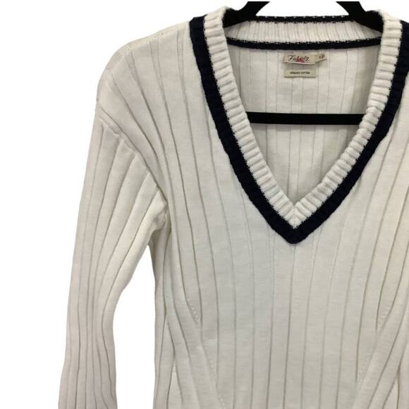 Faherty Game Set Cricket Sweater White Organic Cotton Cashmere Blend Size Small - Picture 6 of 12